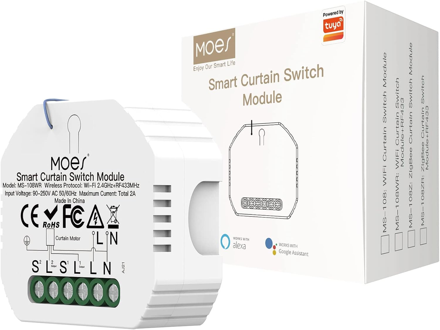 MOES Wi-Fi DIY RF433 Smart Curtain Switch Module for Electric Motorized Roller Blinds and Shutters, Compatible with Smart Life/Tuya App, Alexa and Google Home