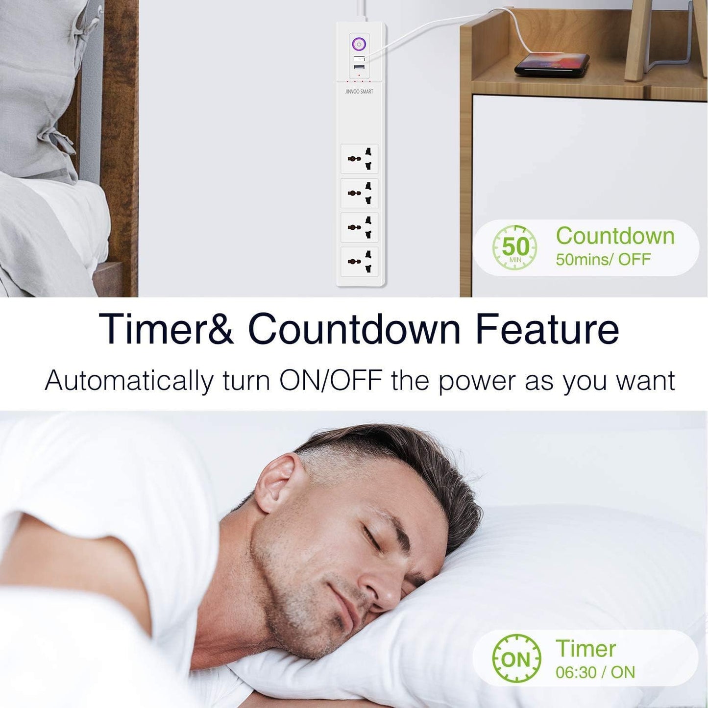 Wi-Fi smart power strip Wi-Fi Surge Protector Voice Control with Alexa & Google Home 4 AC Outlets 2 USB Port APP Individual Control Timing Schedule Overload Protection No Hub Required BC Certified