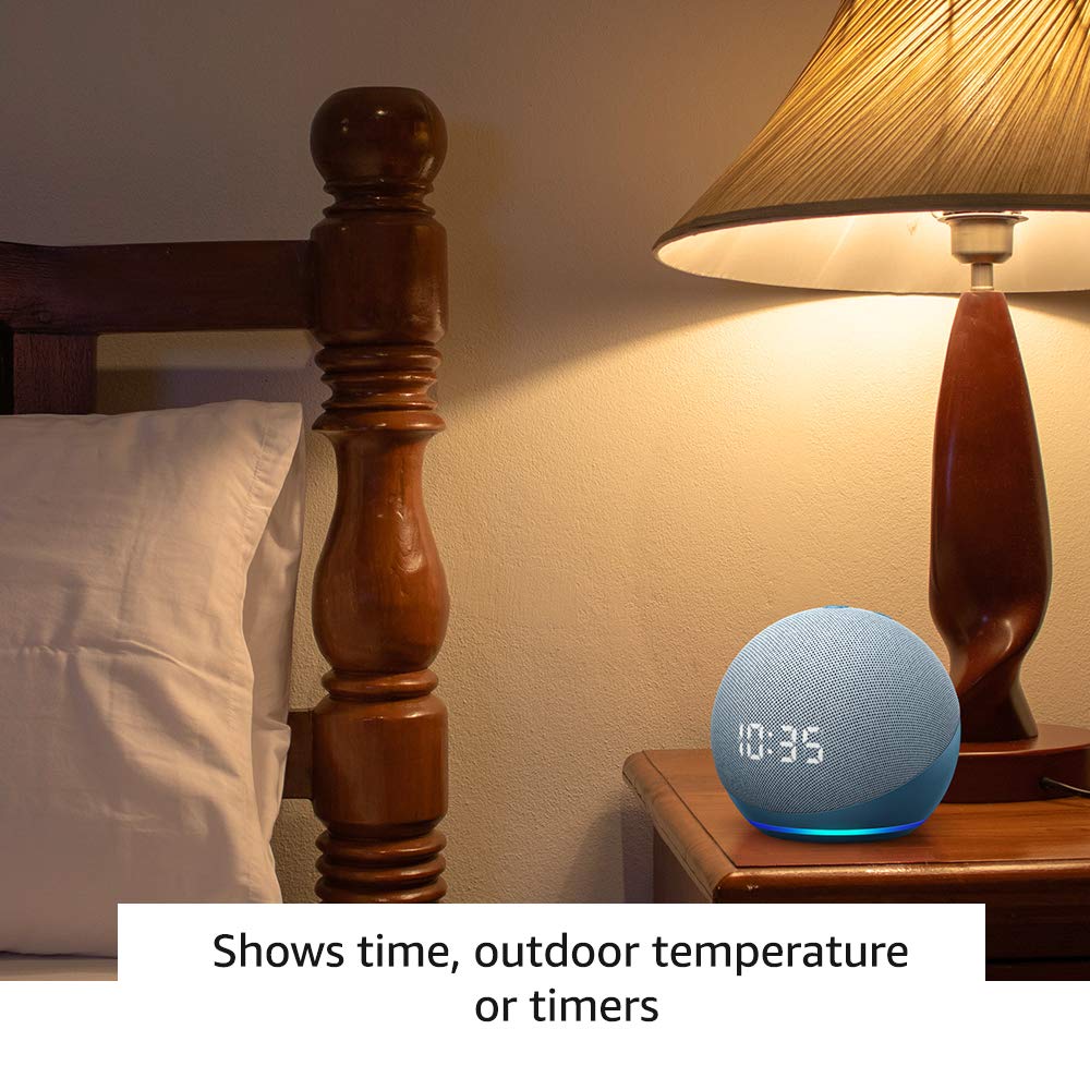 Echo (4th Gen) with clock | smart Bluetooth speaker with Alexa and premium sound | Use your voice to control your smart home devices, play music or the Quran, and more (speaks English & Khaleeji) |