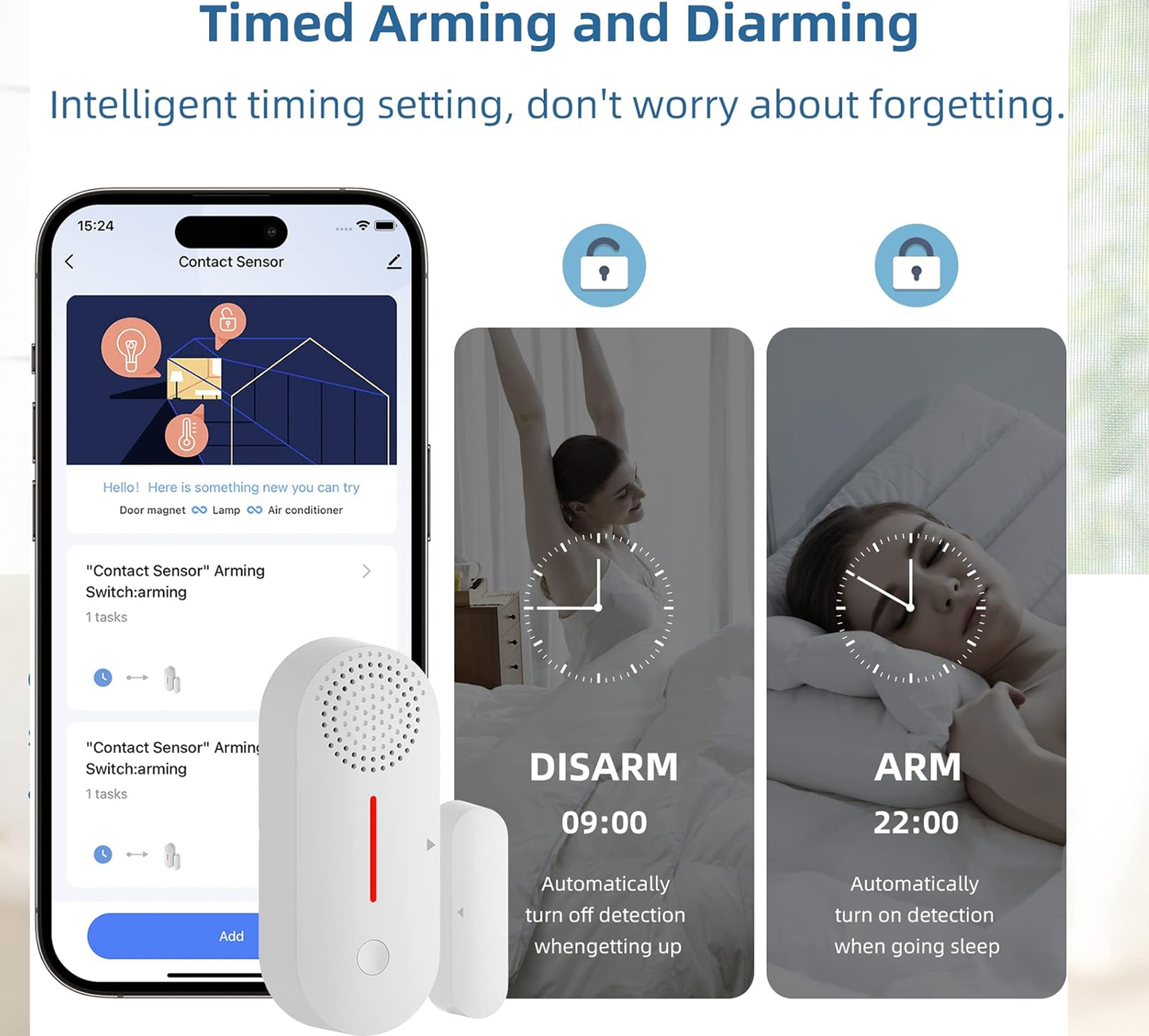 Wi-Fi Door Window Sensor Alarm: Smart Door Sensor, Magnetic Contact Sensor Wireless for Home Security Burglar Alert, 90db Alarm & App Notification, Door Open Sensor Compatible with Alexa
