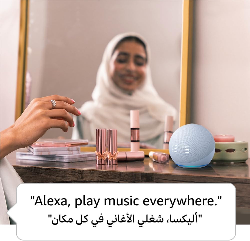 Echo Dot (5th Gen) | smart bluetooth speaker with clock and Alexa | Use your voice to control smart home devices, play music or the Quran, and more (speaks English & Khaleeji) |