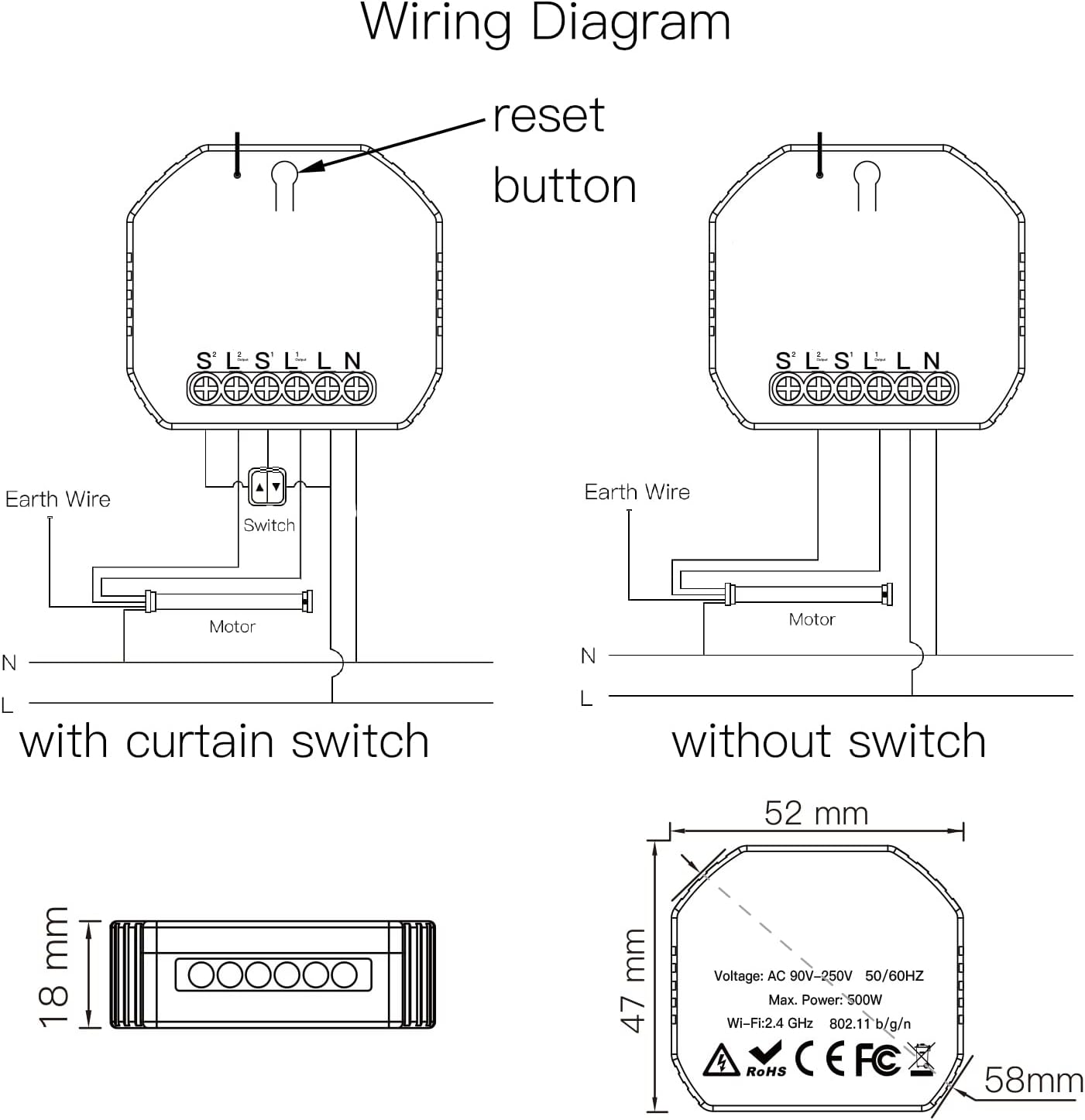 MOES Wi-Fi DIY RF433 Smart Curtain Switch Module for Electric Motorized Roller Blinds and Shutters, Compatible with Smart Life/Tuya App, Alexa and Google Home