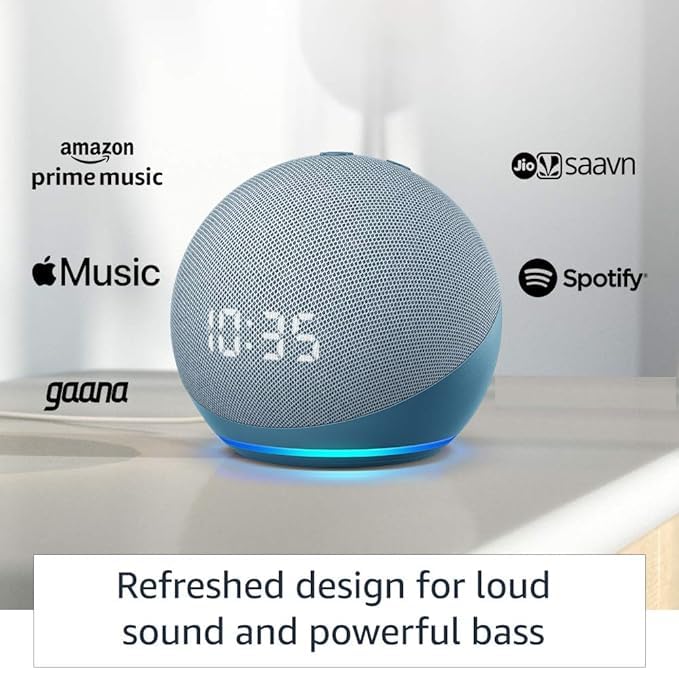 Echo (4th Gen) with clock | smart Bluetooth speaker with Alexa and premium sound | Use your voice to control your smart home devices, play music or the Quran, and more (speaks English & Khaleeji) |
