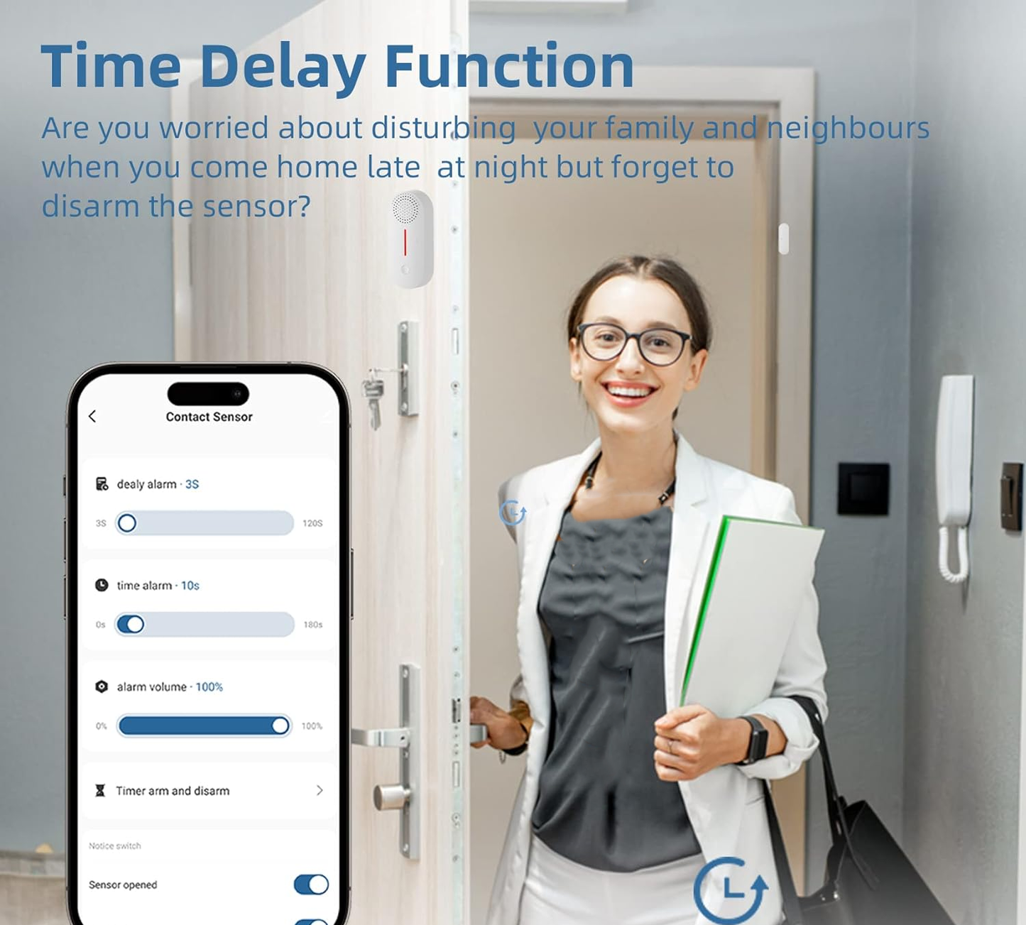 Wi-Fi Door Window Sensor Alarm: Smart Door Sensor, Magnetic Contact Sensor Wireless for Home Security Burglar Alert, 90db Alarm & App Notification, Door Open Sensor Compatible with Alexa