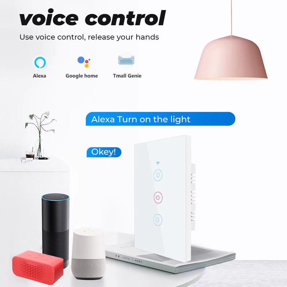Smart Wall Light Switch Glass Panel RF433&Wi-Fi Smart Life Tuya APP Remote Control Works Wi-Fi with Alexa Google Home 4 Gang White Color