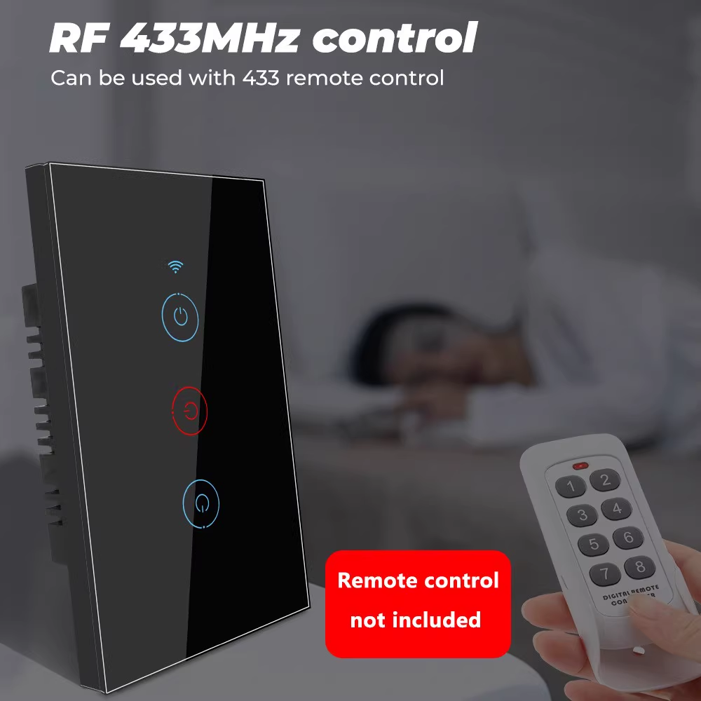 Smart Wall Light Switch Glass Panel RF433&Wi-Fi Smart Life Tuya APP Remote Control Works Wi-Fi with Alexa Google Home 4 Gang White Color
