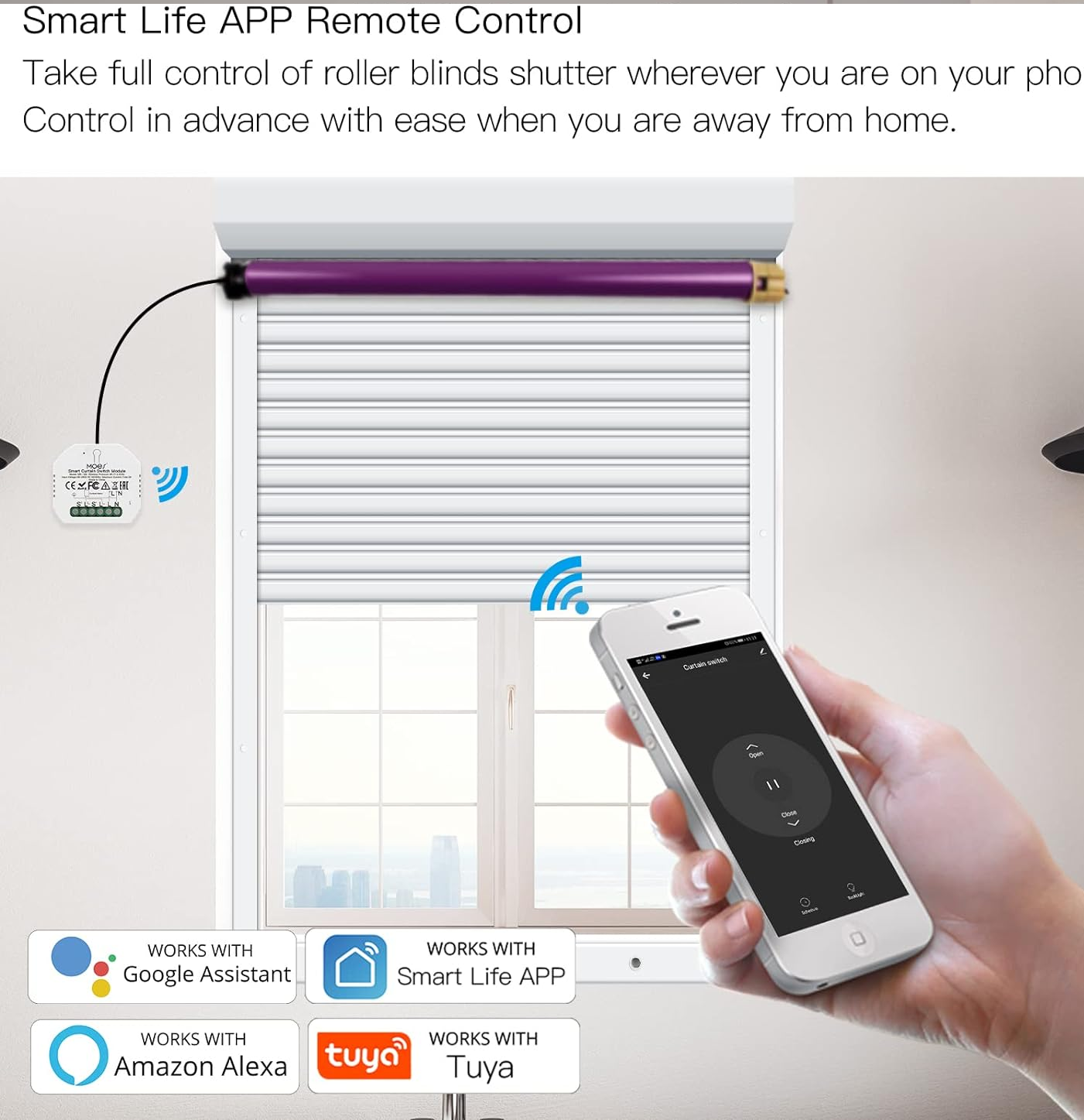 MOES Wi-Fi DIY RF433 Smart Curtain Switch Module for Electric Motorized Roller Blinds and Shutters, Compatible with Smart Life/Tuya App, Alexa and Google Home