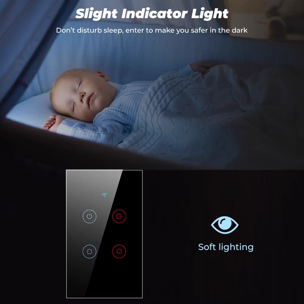 Smart Wall Light Switch Glass Panel RF433&Wi-Fi Smart Life Tuya APP Remote Control Works Wi-Fi with Alexa Google Home 4 Gang White Color