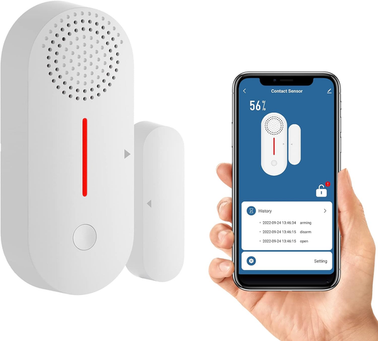 Wi-Fi Door Window Sensor Alarm: Smart Door Sensor, Magnetic Contact Sensor Wireless for Home Security Burglar Alert, 90db Alarm & App Notification, Door Open Sensor Compatible with Alexa
