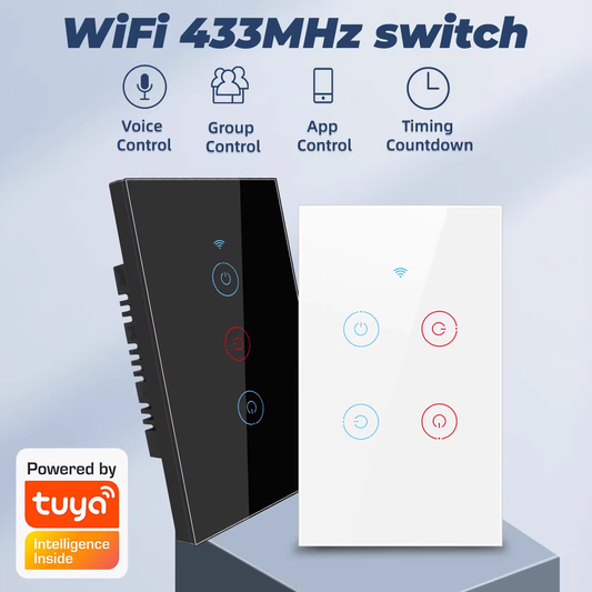 Smart Wall Light Switch Glass Panel RF433&Wi-Fi Smart Life Tuya APP Remote Control Works Wi-Fi with Alexa Google Home 4 Gang White Color