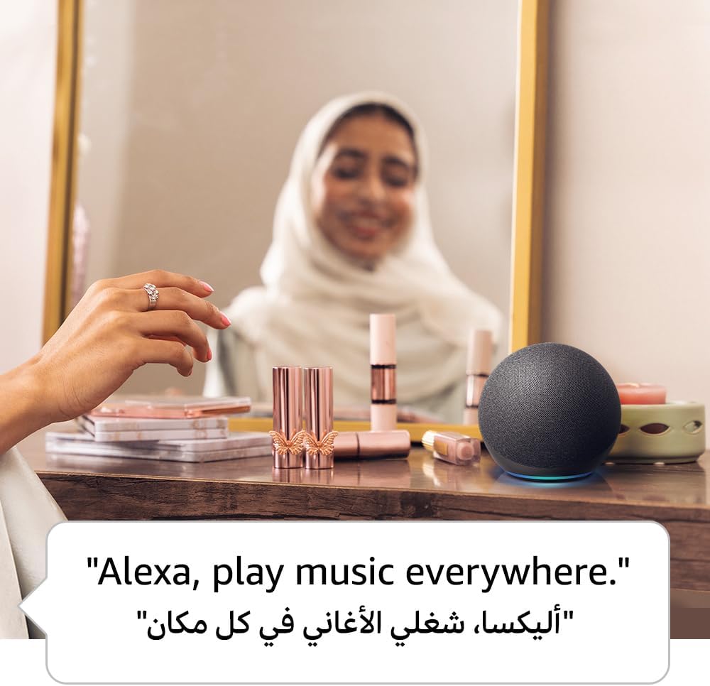 Echo (الجيل الرابع) | سماعة بلوتوث ذكية بتقنية عالية للصوت مع أليكسا | استخدم صوتك للتحكم بالأجهزة المنزلية الذكية، وتشغيل الموسيقى أو تلاوة القرآن، وغيرها (متوفر الآن باللهجة الخليجية) |

