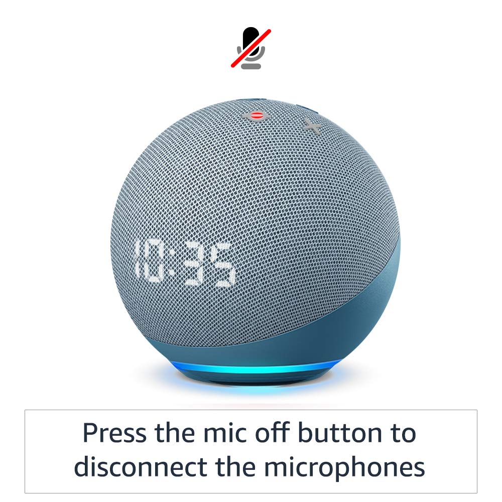 Echo (4th Gen) with clock | smart Bluetooth speaker with Alexa and premium sound | Use your voice to control your smart home devices, play music or the Quran, and more (speaks English & Khaleeji) |