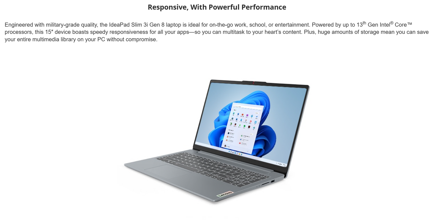 Lenovo NEW IdeaPad Slim 3 (2024) 13th Gen Intel Core i3 6-Cores w/ DDR5 Memory & 512GB SSD Storage - Arctic Grey