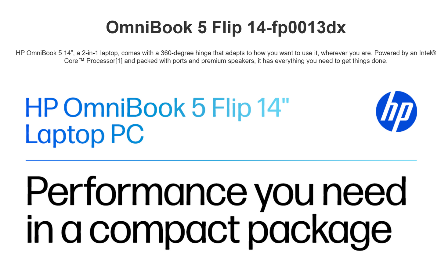 HP OmniBook 5 Flip (2024) 14- fp0013dx NEW Intel Core 5 10-Cores w/ 360° Touch Display & BIG Battery & Fast Charge - Silver