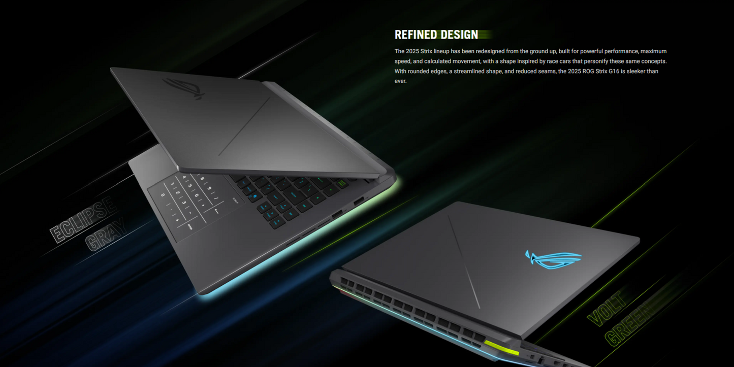 ASUS ROG Strix G16 (2025) G615LP NEW Intel Core Ultra 7 Gen II 255HX 20-Cores w/ NVIDIA RTX™ 5070 8GB DDR7 & 2.5K IPS 240Hz Display , Volt Green