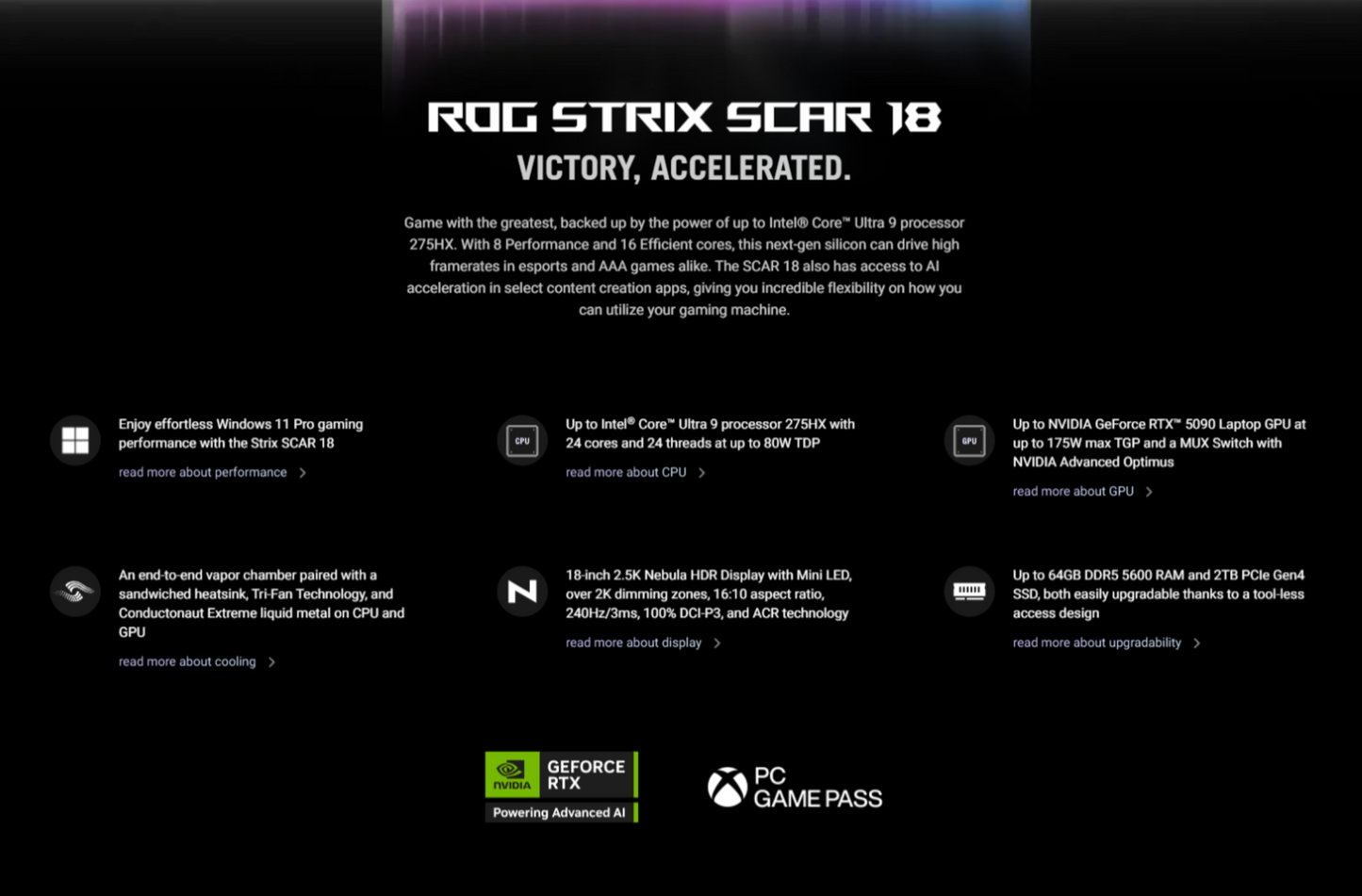 ASUS ROG Strix SCAR 18 (2025) G835LX NEW Intel Core Ultra 9 Gen II 275HX 24-Cores w/ NVIDIA RTX™ 5090 24GB DDR7 & ROG Nebula HDR Mini LED 2.5K 240Hz Display ((Bundle)) , Off Black