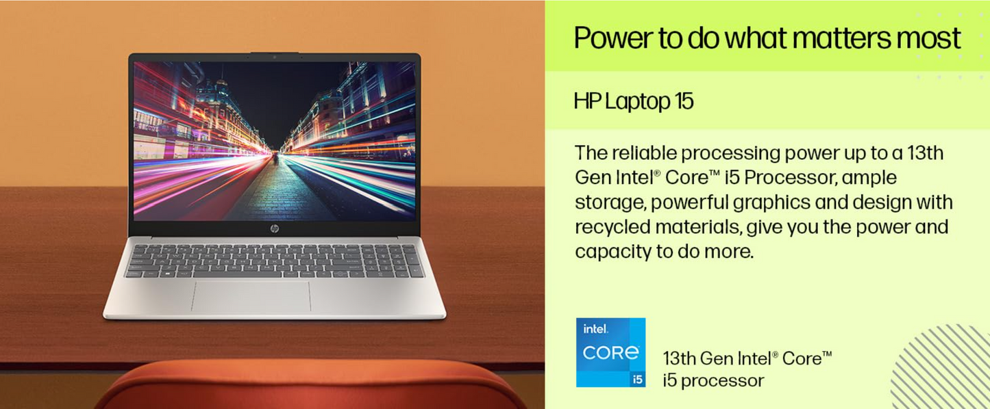 HP Laptop 15-fd0268ne (2025) NEW Intel 13Gen Core i5 10-Cores Slim Design w/ Backlit Keyboard (Customized) Bundle ((HP BackPack + HP Z3700 Mouse)) - Silver