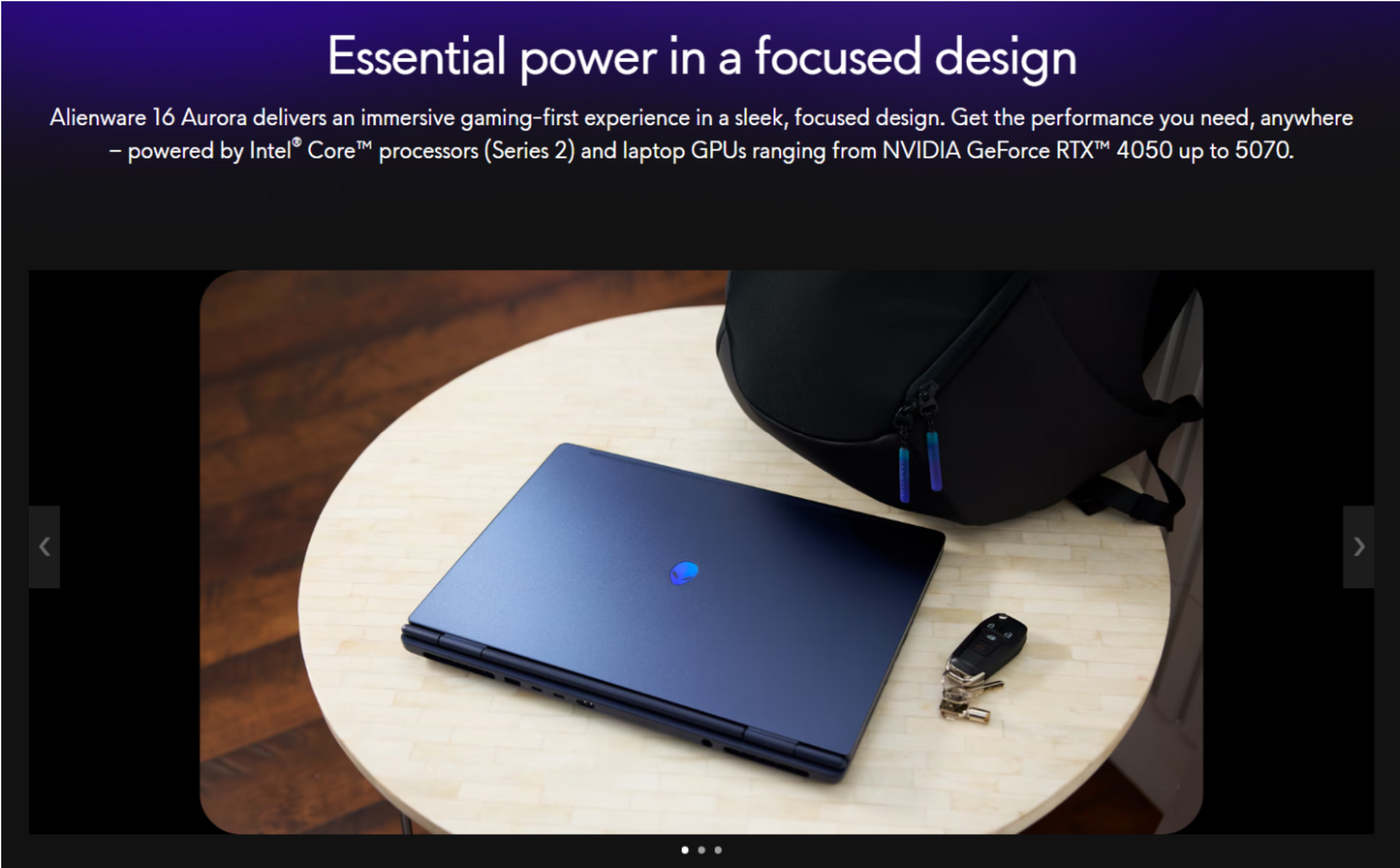Dell Alienware 16 Aurora (2025) Intel Core 5 210H Series 2 8-Cores w/ Nvidia RTX 3050 6GB DDR6 & 16" 2.5K IPS 120Hz Display , Interstellar Indigo