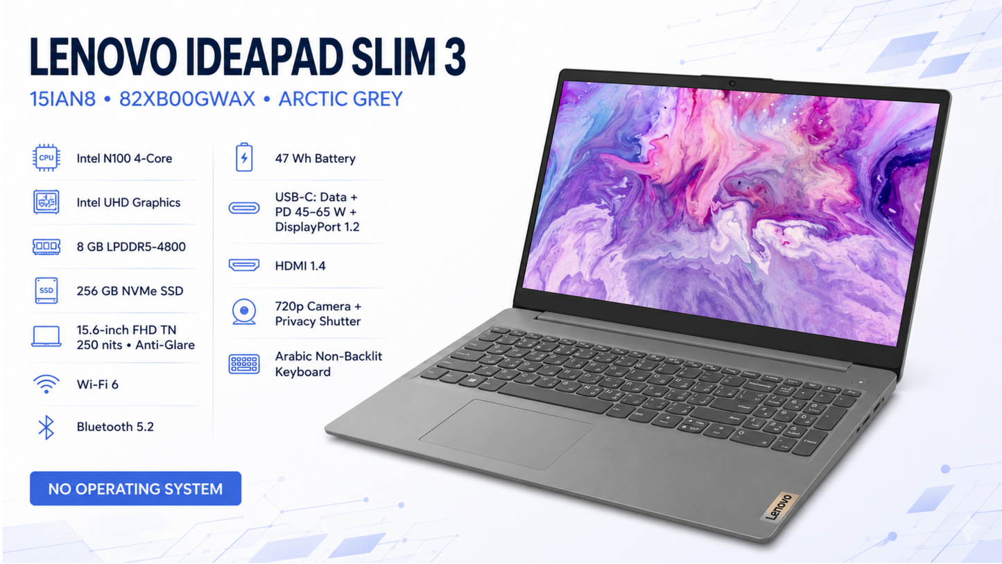 Lenovo IdeaPad 1 (2025) NEW Intel N100 4-Cores w/ 8GB Ram & SSD Storage - Grey