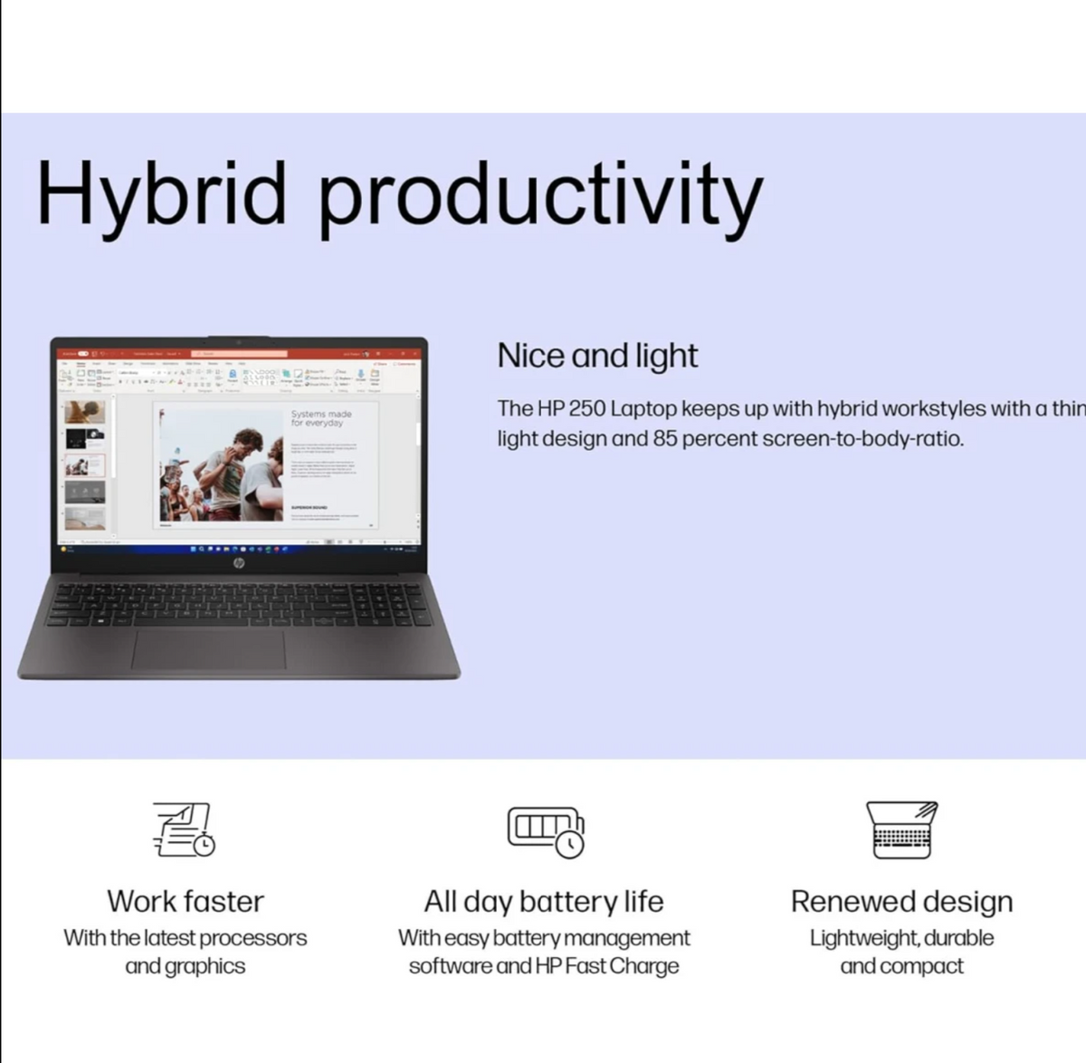HP Essential 250 G10 (2025) NEW Intel Core 3 100U 6-Core Budget-Friendly Business-Ready - Dark Ash Silver