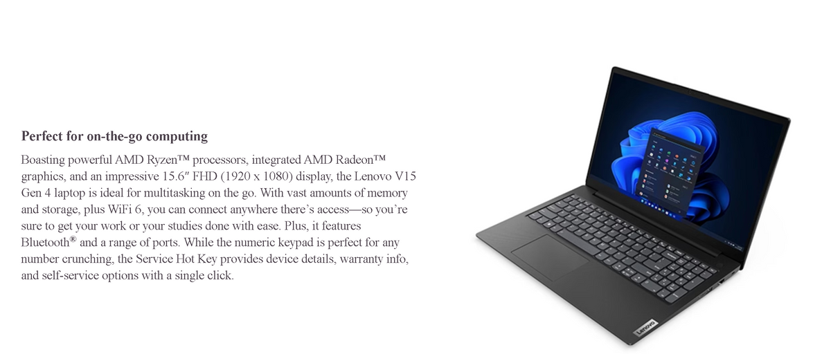 Lenovo V15 G4 (2024) NEW 7Gen AMD Ryzen 5 4-Cores Budget-Friendly Business Class w/ 2 Years Warranty & 16GB DDR5 Memory , Black