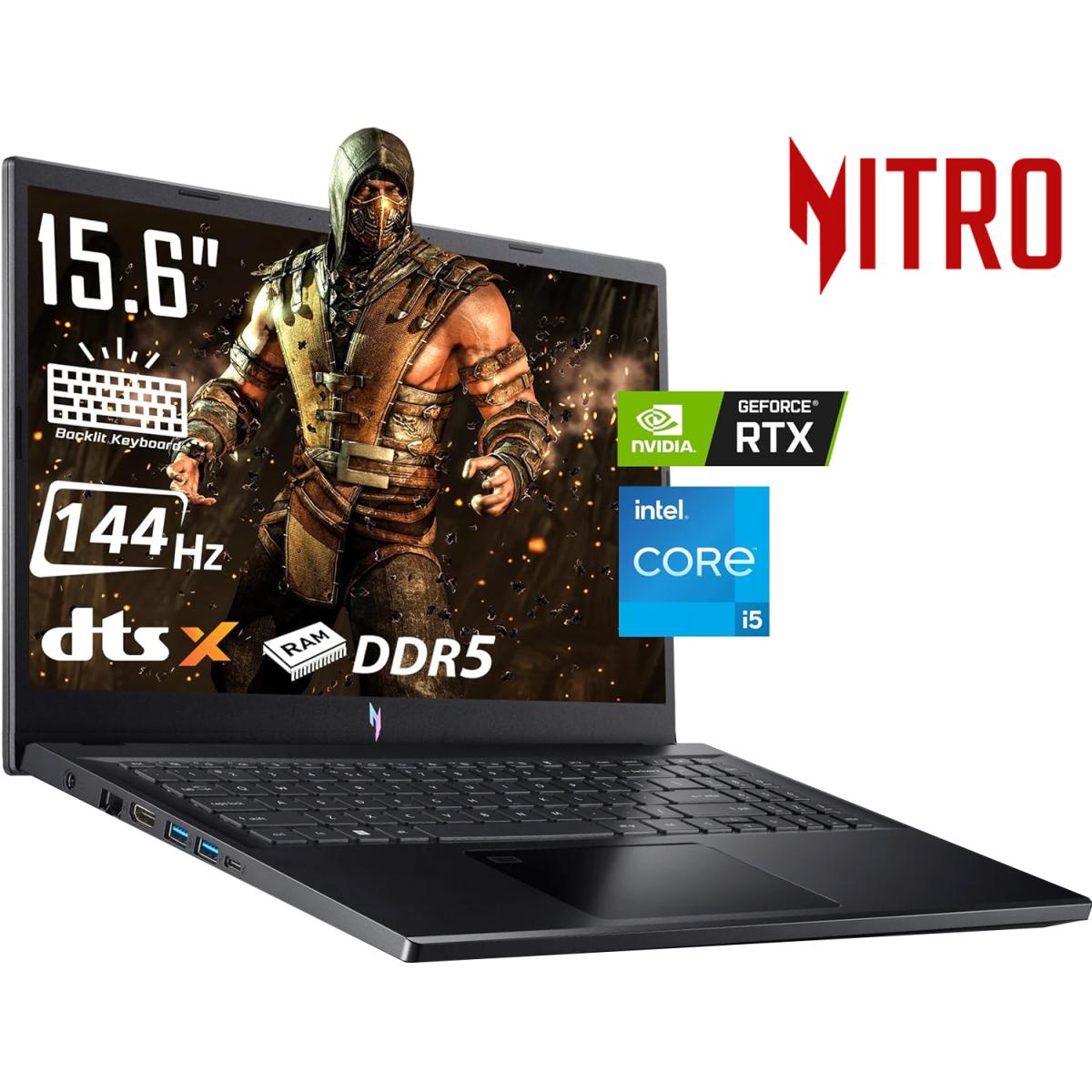 Acer Nitro V15 (2024) ANV15-51- 59RM 13Gen Intel Core i5 10-Cores w/ DDR5 Memory & Nvidia RTX 2050 4GB & 144 Hz Display (Customized) - Black